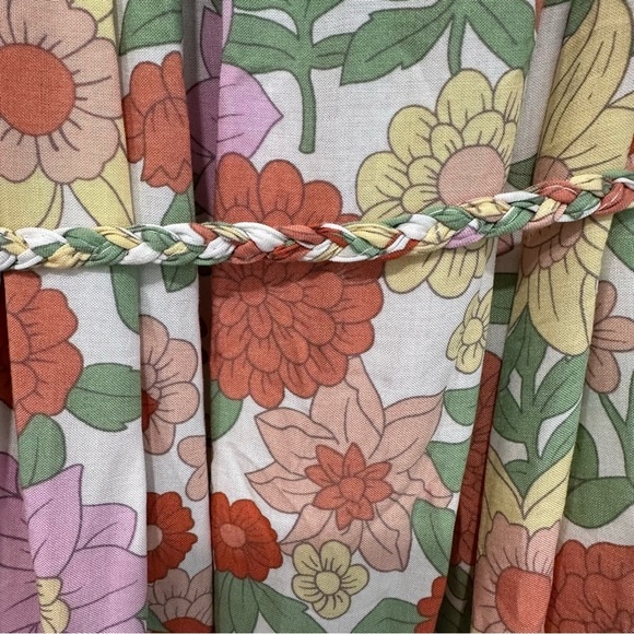 Rachel Zoe Floral Dress Multicolored Braided Belt Flutter Sleeve Boho Large NWT - Picture 7 of 10
